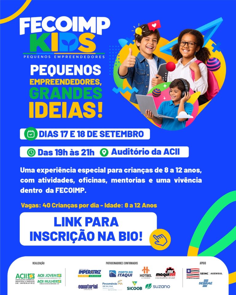 Fecoimp Kids levará atividades e vivência sobre empreendedorismo para crianças durante a Fecoimp 2026