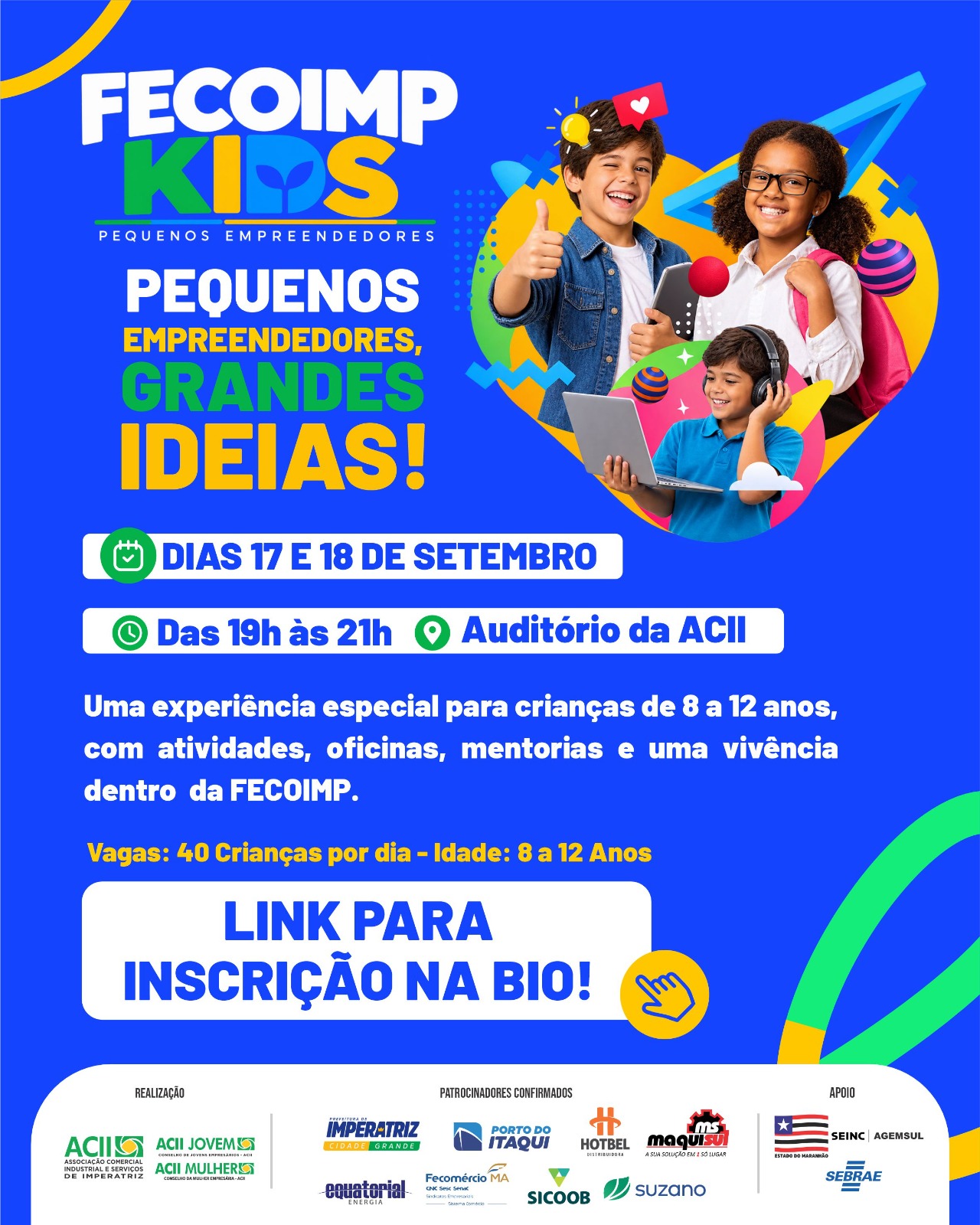 Fecoimp Kids levará atividades e vivência sobre empreendedorismo para crianças durante a Fecoimp 2026